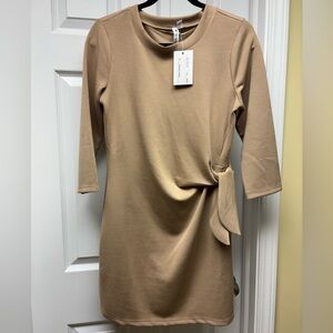 NWT Cable & Gauge Dusty Beige Side Tie Jersey Dress Size M